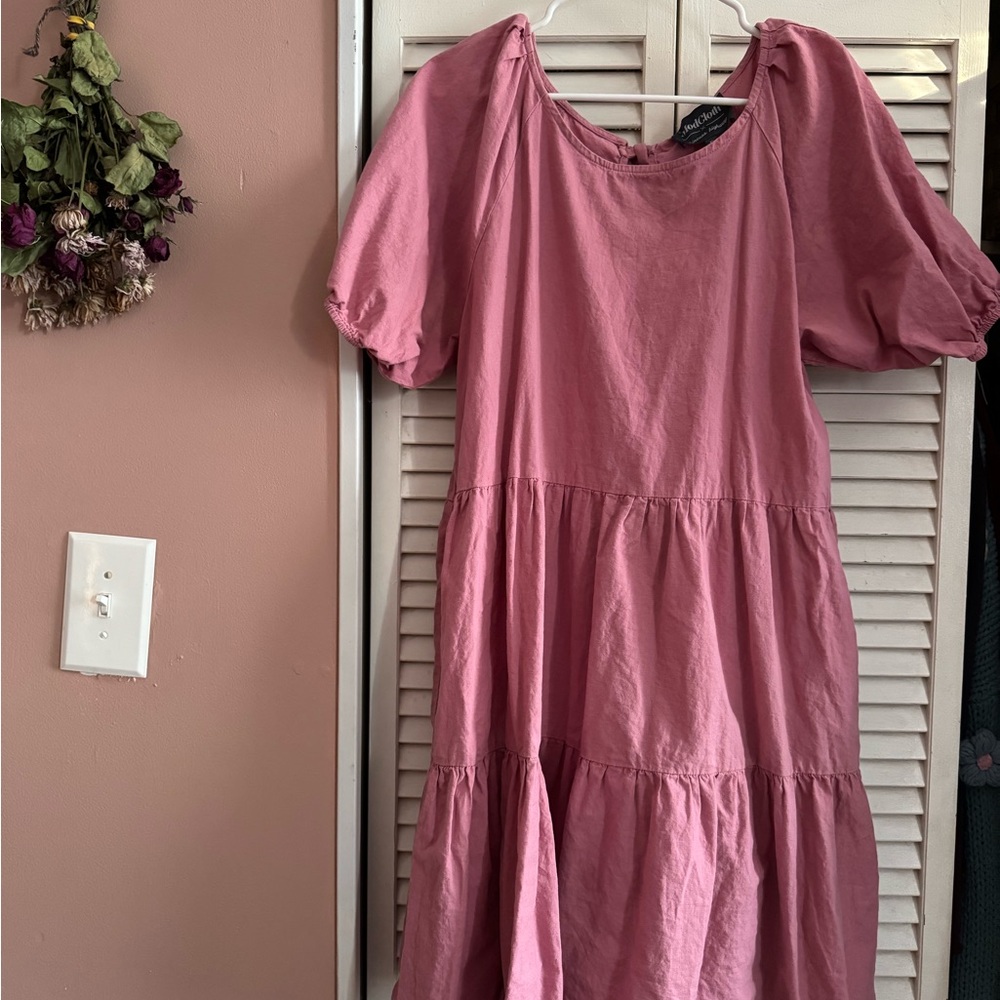 ModCloth x Princess Highway Pink Tiered Linen Cotton Cottagecore Babydoll Dress